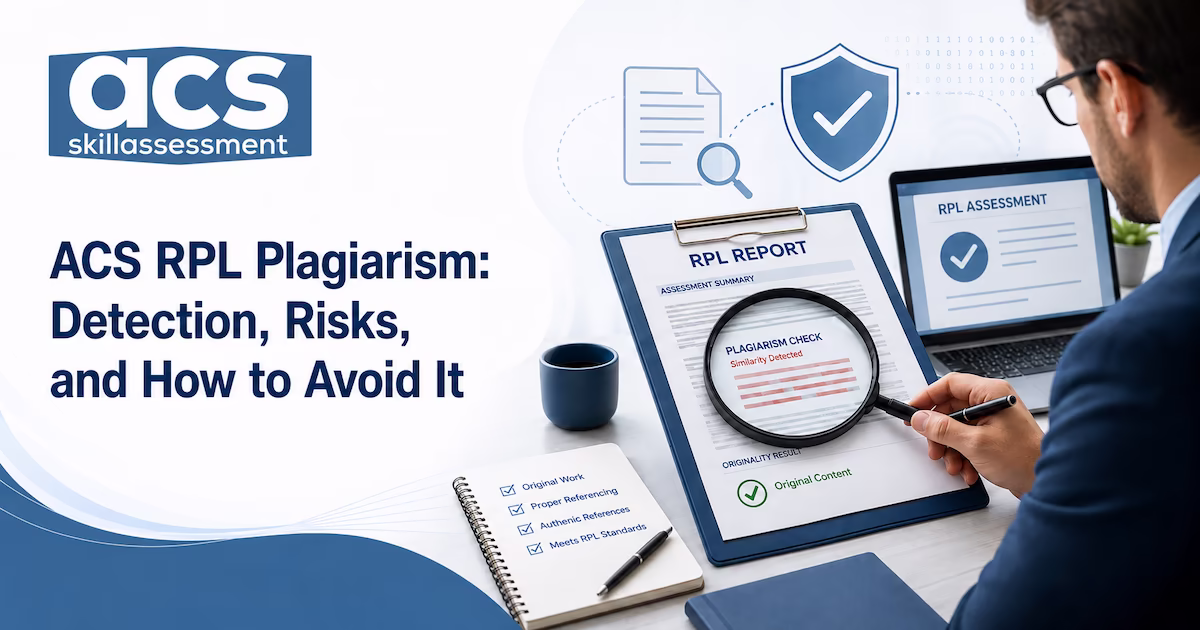 Screenshot showing ACS RPL plagiarism detection process and Turnitin similarity scoring explained